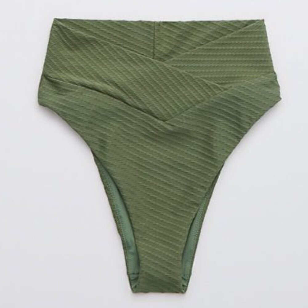 Aerie Olive Green High-Waist Ribbed Bikini Bottom